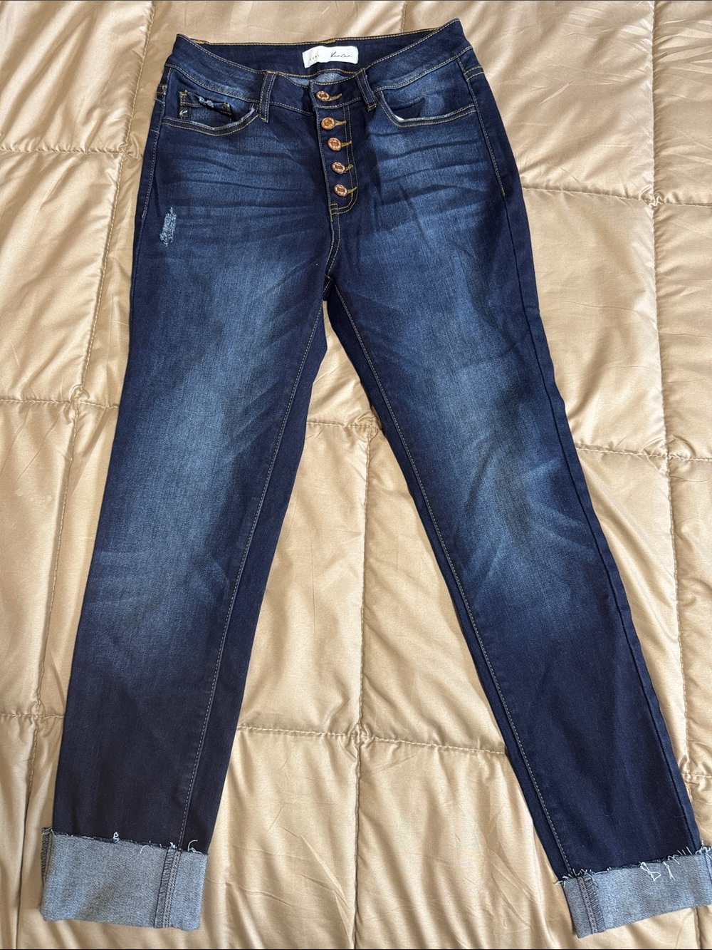 Dark Blue Women's Button-Fly Stretch Jeans - Unbranded